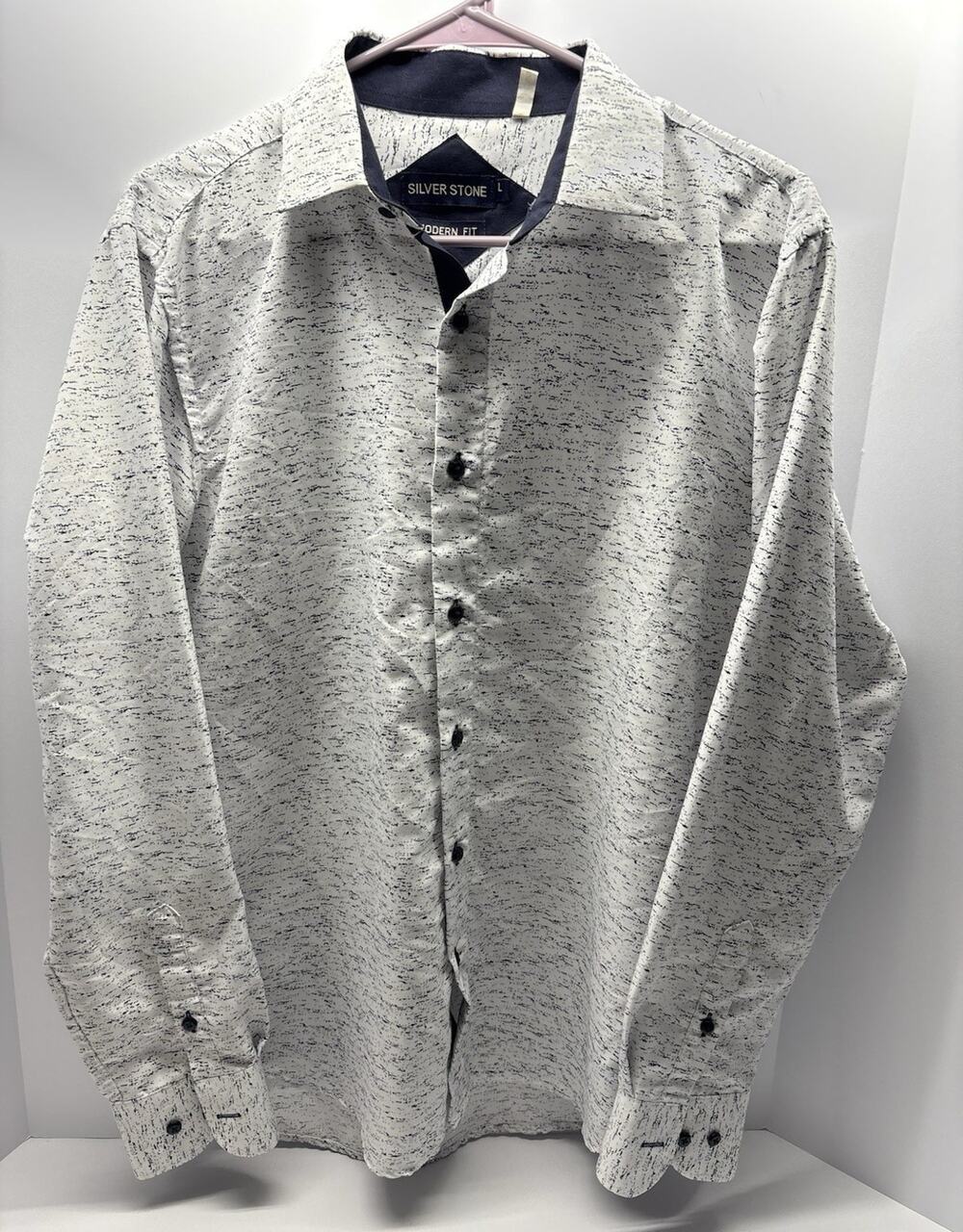 Silver Stone Men’s Large Modern Fit Abstract Print Long Sleeve Button-Up Shirt